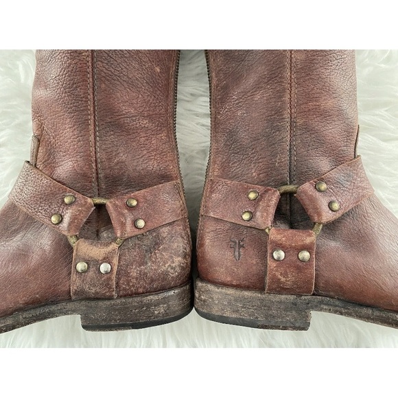 $438 FRYE Phillip Harness Tall Moto Brown Leather Riding Combat Cowboy Boots 5.5 - Picture 7 of 16